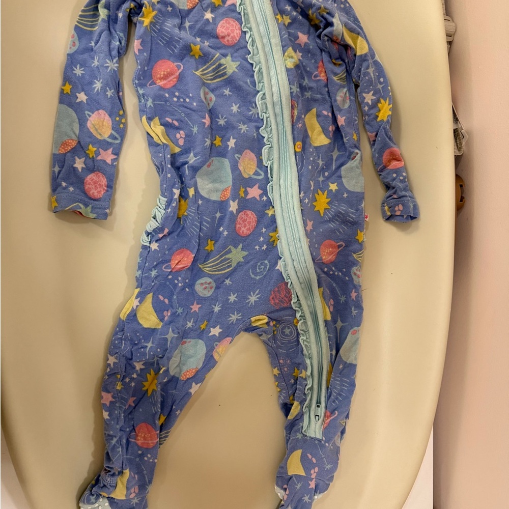 Ruffle Butts Blue Celestial Kids Footie
